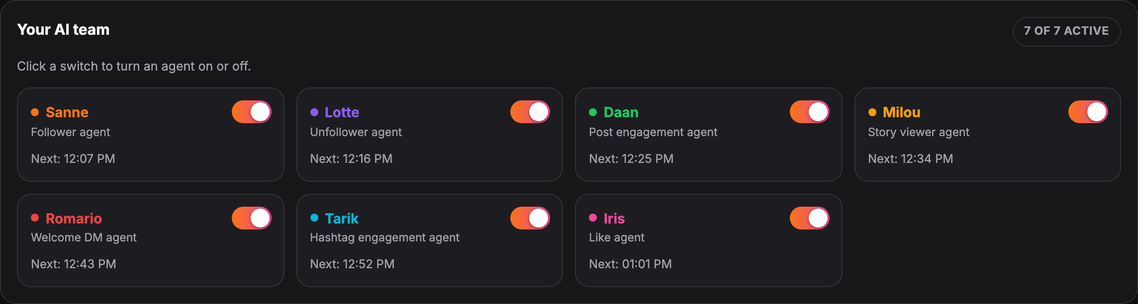 Toggle agents on or off